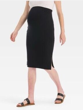 Isabel Maternity Pencil Skirt Womens Black Soft Knit Elastic Waist Ribbed XXL